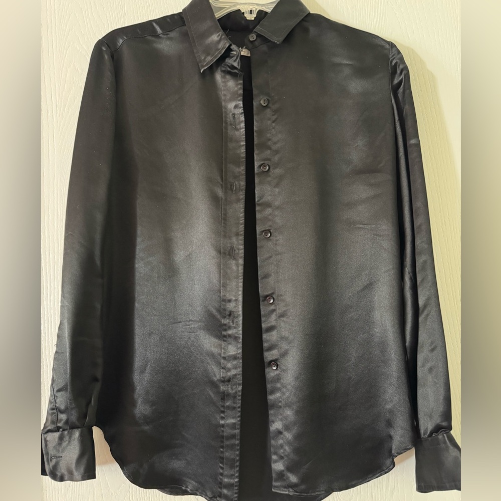 Women’s Black Silk Long-sleeve Blouse